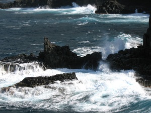 Waves breaking against the rocky shore of  inthe north of Tenerife